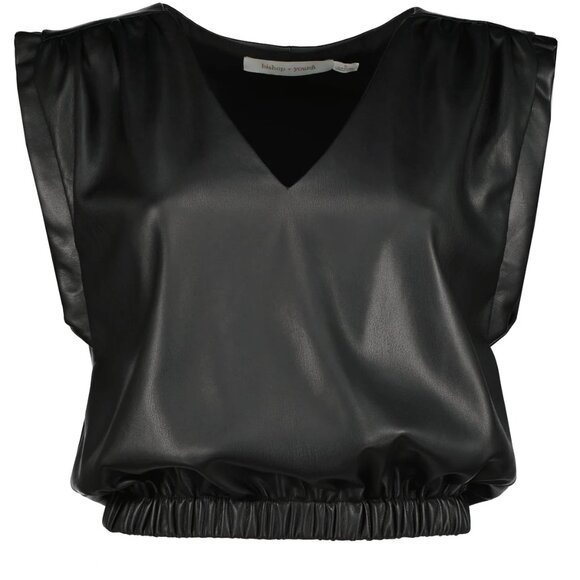 Anthropologie Bishop + Young Simone Vegan Faux-Leather Banded V-Neck Top - Picture 7 of 15